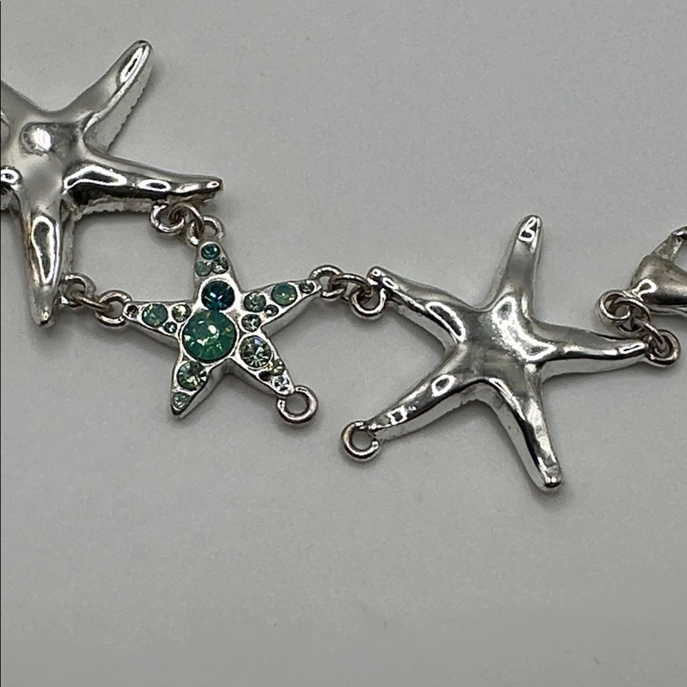 Lot of 2 Starfish Bracelets - Cuff, Gold Tone & Silvertone, Gemstones Green Blue - Picture 6 of 7